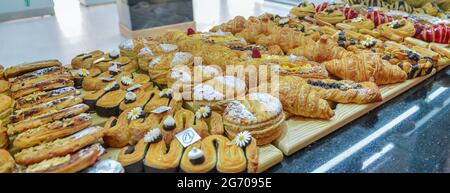 French pastries on display in patisserie Stock Photo