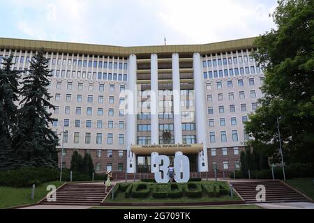Chisinau, Moldova. 09th July, 2021. The parliament building of the Republic of Moldova in the capital Chisinau. On Sunday, the people of Moldova will elect a new parliament in an early vote. Credit: Hannah Wagner/dpa/Alamy Live News Stock Photo