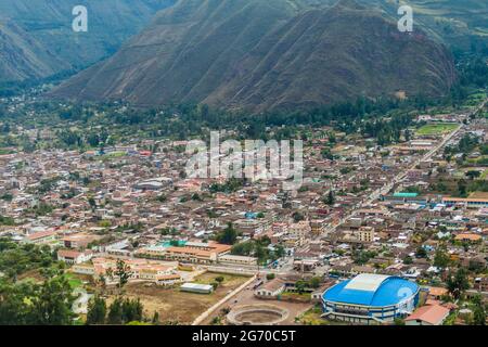 Aerial view of Urubamba in Sacred Valley, Peru Stock Photo