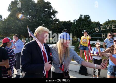 Beverly Hills, CA USA - October 10, 2020: A Donald Trump impersonator at a patriotic MAGA rally Stock Photo