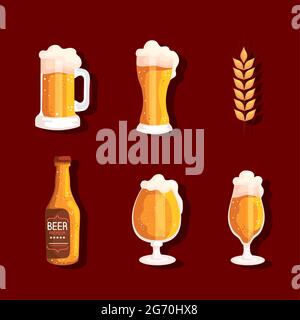 six beers icons Stock Vector