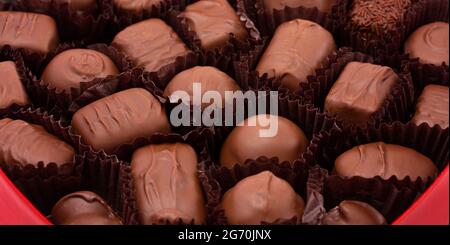 A Close Up View of a Box of Valentines Day Chocolates Stock Photo