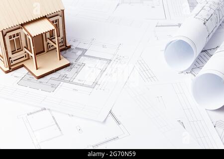 private house turnkey, building houses. Copy space Stock Photo