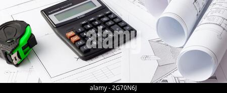 Design and construction of private houses, design and civil engineering Stock Photo