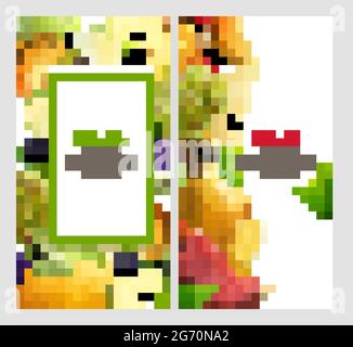 Fruits realistic design set of two vertical backgrounds with frames editable text and fruit slice images vector illustration Stock Vector