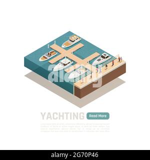 Yachting isometric colored composition with five different boats and ...