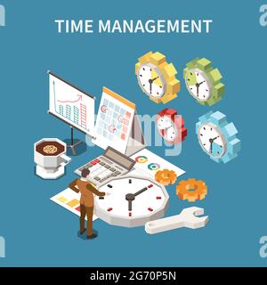 Time management schedule concept with deadline symbols isometric vector illustration Stock Vector