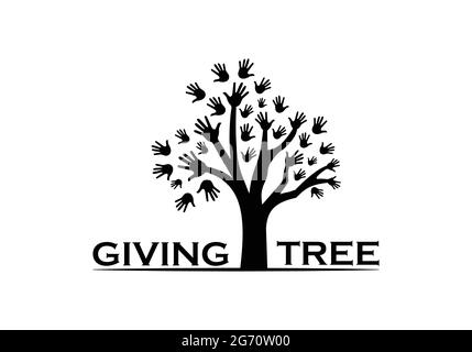 GIving Tree Logo Design Vector Template Hand Tree Abstract Logo Design Multiuse Stock Vector