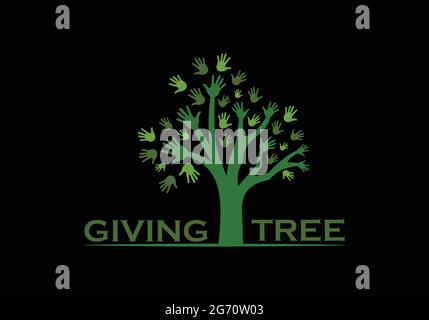 GIving Tree Logo Design Vector Template Hand Tree Abstract Logo Design Multiuse Stock Vector