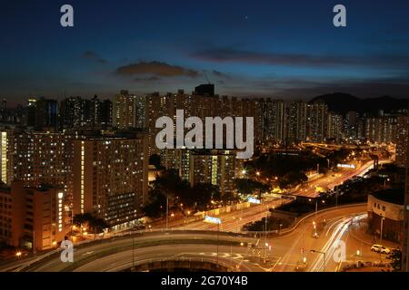 Kowloon bay in event view with highway and residential area in hong kong Stock Photo