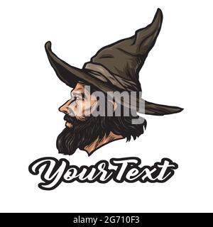 Wizard Logo Cartoon Character Design Vector Icon Illustration Stock Vector