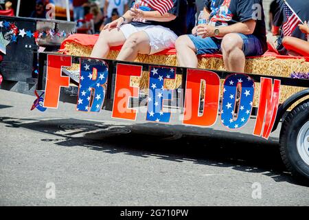 Prescott, Arizona, USA - July 3, 2021: Freedom Float in the 4th of July parade Stock Photo