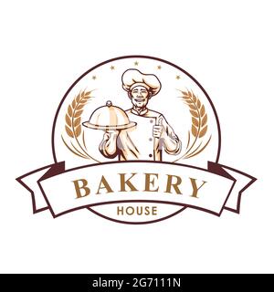 Chef Bakery Shop Logo, Sign, Template, Emblem, Vector Design Stock Vector