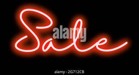 3d sale neon light background, sale sign Stock Photo