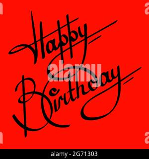 calligraphy happy birthday ornate lettering on red background Stock Photo