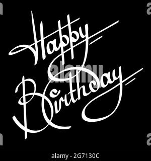 calligraphy happy birthday ornate lettering on black background Stock Photo