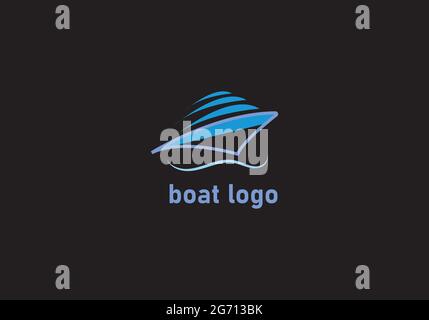 minimal blue boat logo design template Stock Vector