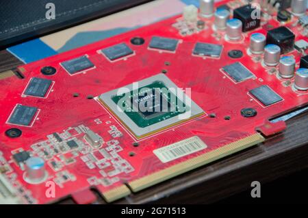 Video graphic adapter whithout cooling system. GPU Stock Photo