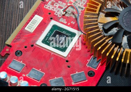 Video graphic adapter whithout cooling system. GPU Stock Photo