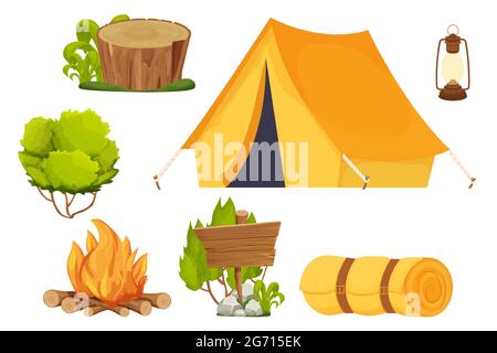 Set of camping equipment and stuff cartoon set Stock Vector Image & Art -  Alamy