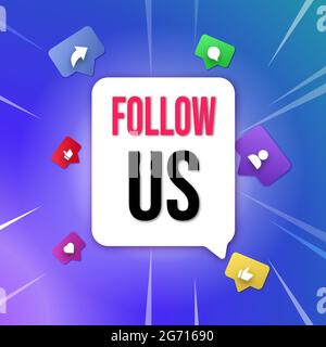 Follow us banner. Vector illustration with colorful background. Social media concept Stock Vector
