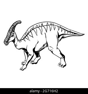 Comic hadrosaurus hand drawn style for print, tattoo, design and logo. Vector illustration. Stock Vector