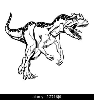 Hand drawing of alosaurus in comic style for print, tattoo, logo, design. Vector illustration. Stock Vector