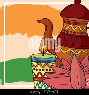 teapot candle india flag Stock Vector