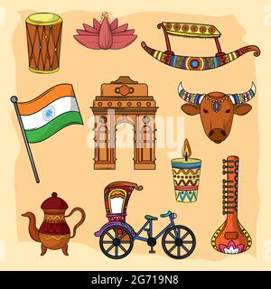 india culture icons Stock Vector