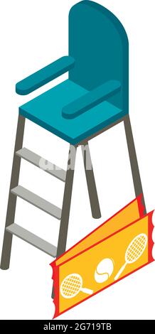 Tennis match icon isometric vector. Referee chair, two tennis ticket. Sport concept Stock Vector