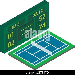 Tennis tournament icon isometric vector. Blue tennis court, digital score board. Sport concept Stock Vector