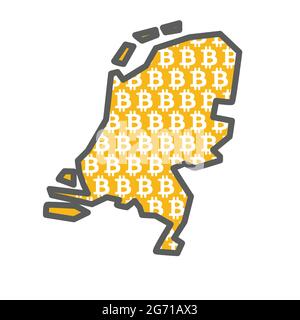 Netherlands country map with bitcoin crypto currency logo Stock Vector