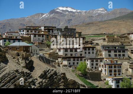 Kibber, India - June 2021: View of Kibber village in the Spiti valley in the Himalayas on June 29, 2021 in Himachal Pradesh, India. Stock Photo