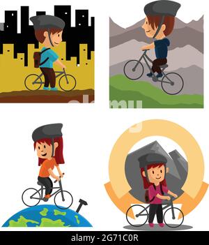 World Bicycle Day Character Design Illustration Set Stock Vector