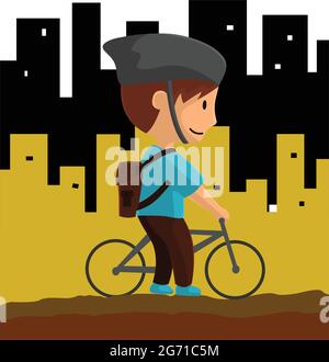 World Bicycle Day in City Character Design Illustration Stock Vector