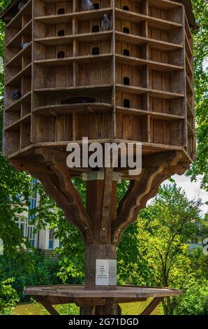 Pigeon loft at the East end of Neckar Island in Tübingen, Baden-Württemberg, Germany. Stock Photo