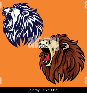 Roaring Lion Set Logo Cartoon Vector Design Template Stock Vector