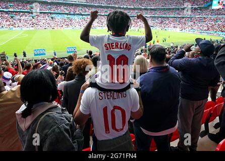 File photo dated 29-06-2021 of England's Raheem Sterling son Thiago celebrates with family after the final whistle during the UEFA Euro 2020 round of 16 match at Wembley Stadium, London. Issue date: Saturday July 10, 2021. Stock Photo