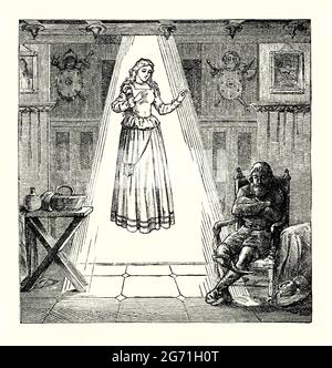 An old engraving of a Victorian theatrical ‘ghost’ illusion. It is from ...