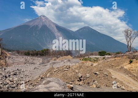 Devastation wrought by the eruption of the Fuego volcano in June 2018 in Guatemala Stock Photo