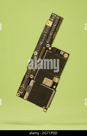 SANTA MARIA CAPUA VETERE, ITALY - Jun 18, 2021: Micro electronic components for cell phone logic cards. Capua, Italy, Jun 18th 2021. Stock Photo