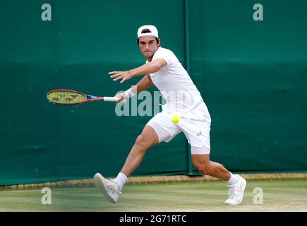 Victor Lilov in action during his boys' singles semi-final match ...