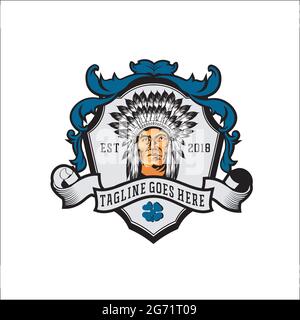 indian apache head exclusive logo design inspiration Stock Vector