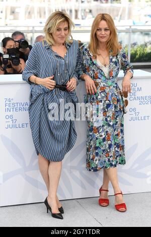 Cannes, France, 10 July 2021 Valeria Bruni Tedeschi and Vanessa Paradis at the photocall for Love Songs for Tough Guys, held at the Palais des Festival. Part of the 74th Cannes Film Festival. Credit: Doug Peters/EMPICS/Alamy Live News Stock Photo
