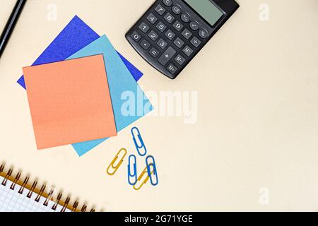 Multiple Assorted Collection Office Stationery Photo With Pens Pencils Notepads Notebook Ruler Stapler Scissors Clippers Paper Clips Holders Clipboard Stock Photo