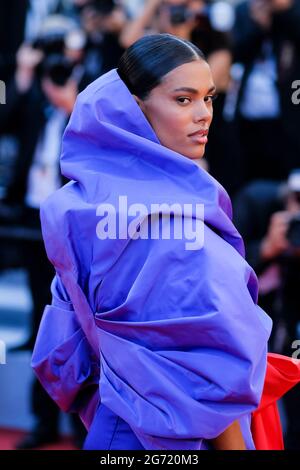 Cannes, France. 09th July, 2021. Palais des festivals, Cannes, France. 9th July, 2021. Tina Kunakey attends the 'Benedetta' Red Carpet. Picture by Credit: Julie Edwards/Alamy Live News Credit: Julie Edwards/Alamy Live News Stock Photo