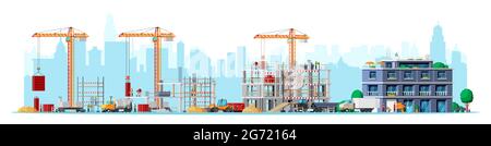 Construction Site Stages Isolated on White. Stock Vector