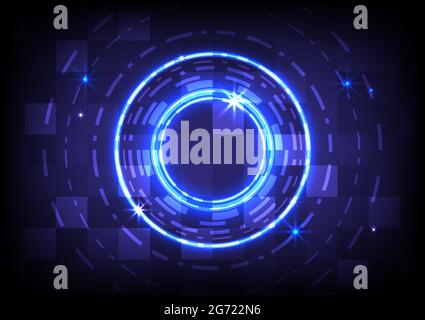 Abstract hologram hi-tech lines and neon light background. Virtual reality technology innovation. Head-up display interface. Futuristic Sci-Fi glowing Stock Vector