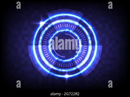 Circuit on pixel screen. Abstract hologram hi-tech background. Virtual reality technology innovation. Head-up display interface. Futuristic Sci-Fi glo Stock Vector