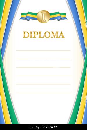 Vertical  frame and border with Gabon flag, template elements for your certificate and diploma. Vector. Stock Vector